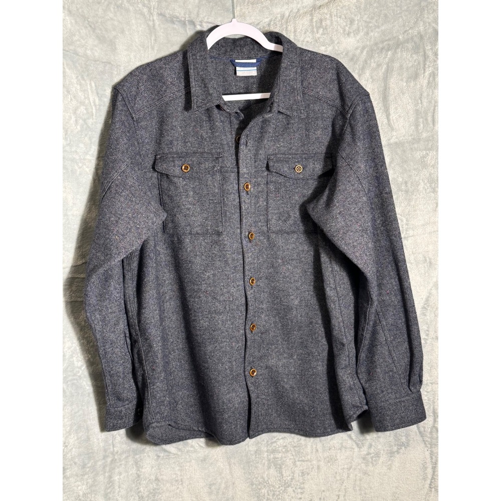 Columbia Sportswear Mens XL Heavy Flannel Button Down Shirt Blue Gray wool blend